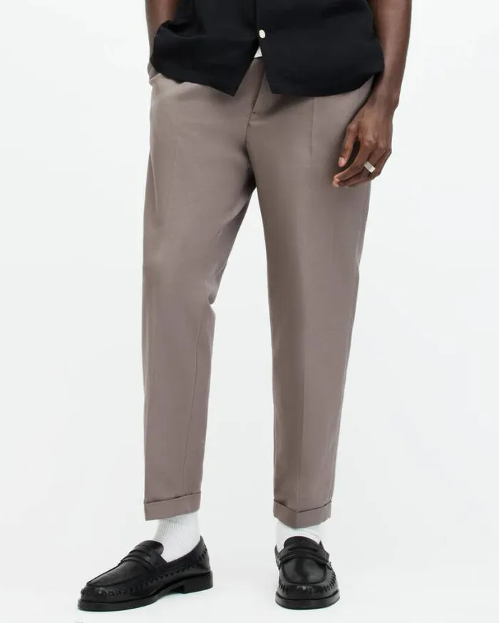 Tallis Slim Fit Cropped Trousers Chestnut Brown Men AllSaints Pants