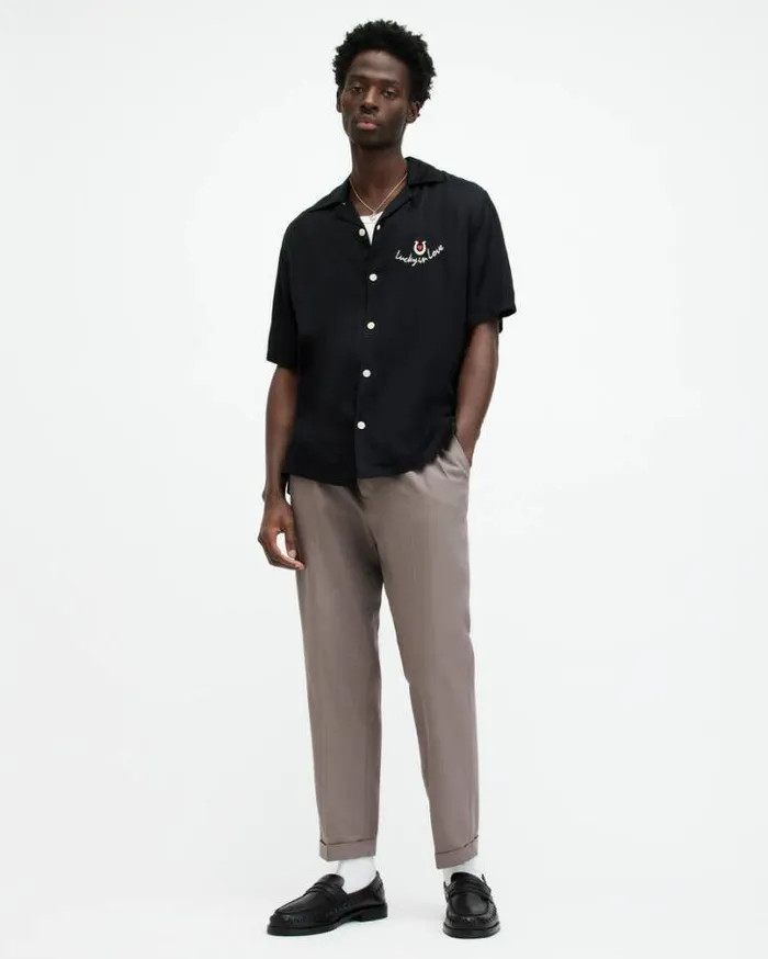 Tallis Slim Fit Cropped Trousers Chestnut Brown Men AllSaints Pants