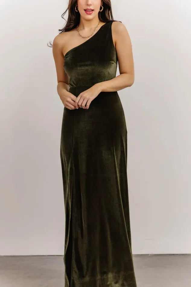 Tatiana Velvet One Shoulder Maxi Dress Olive Women Baltic Born Wedding Guest Tatiana Velvet One Shoulder Maxi Dress Olive Women Baltic Born Wedding Guest