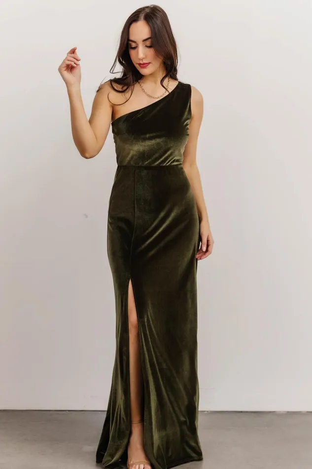 Tatiana Velvet One Shoulder Maxi Dress Olive Women Baltic Born Wedding Guest Tatiana Velvet One Shoulder Maxi Dress Olive Women Baltic Born Wedding Guest