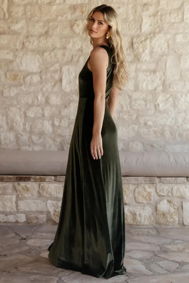 Tatiana Velvet One Shoulder Maxi Dress Olive Women Baltic Born Wedding Guest Tatiana Velvet One Shoulder Maxi Dress Olive Women Baltic Born Wedding Guest