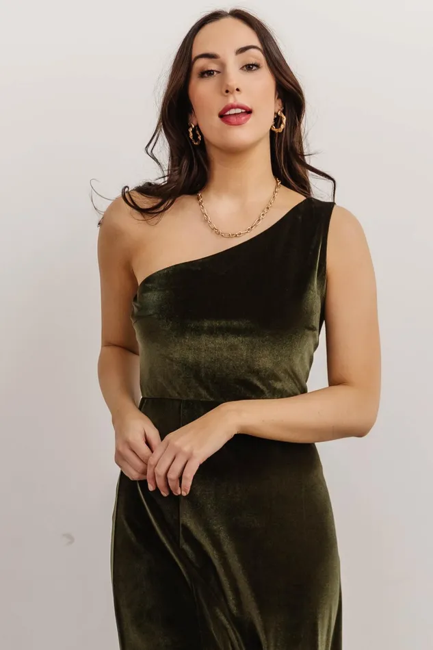 Tatiana Velvet One Shoulder Maxi Dress Olive Women Baltic Born Wedding Guest Tatiana Velvet One Shoulder Maxi Dress Olive Women Baltic Born Wedding Guest