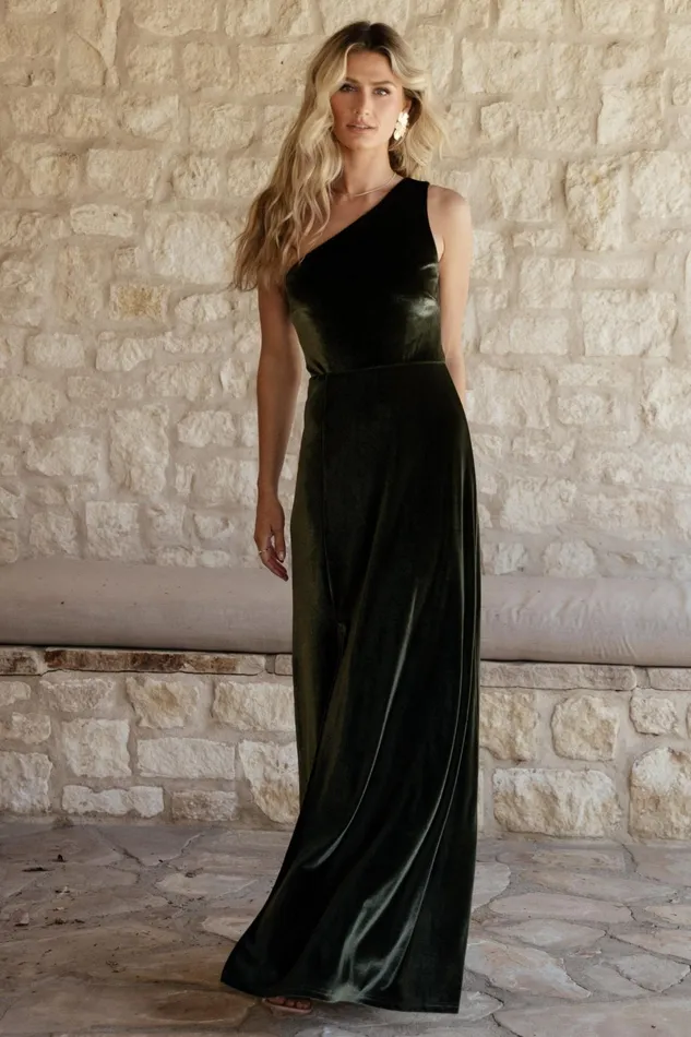 Tatiana Velvet One Shoulder Maxi Dress Olive Women Baltic Born Wedding Guest Tatiana Velvet One Shoulder Maxi Dress Olive Women Baltic Born Wedding Guest