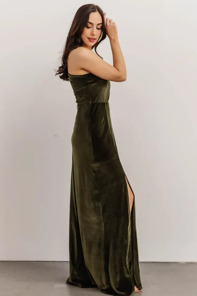 Tatiana Velvet One Shoulder Maxi Dress Olive Women Baltic Born Wedding Guest Tatiana Velvet One Shoulder Maxi Dress Olive Women Baltic Born Wedding Guest