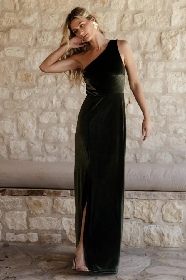Tatiana Velvet One Shoulder Maxi Dress Olive Women Baltic Born Wedding Guest Tatiana Velvet One Shoulder Maxi Dress Olive Women Baltic Born Wedding Guest