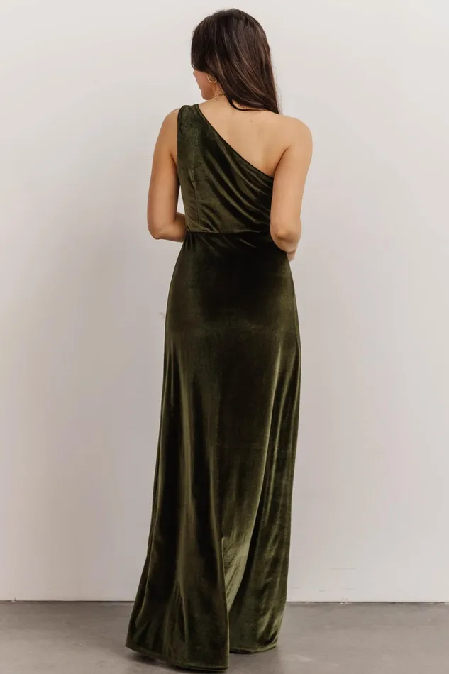 Tatiana Velvet One Shoulder Maxi Dress Olive Women Baltic Born Wedding Guest Tatiana Velvet One Shoulder Maxi Dress Olive Women Baltic Born Wedding Guest
