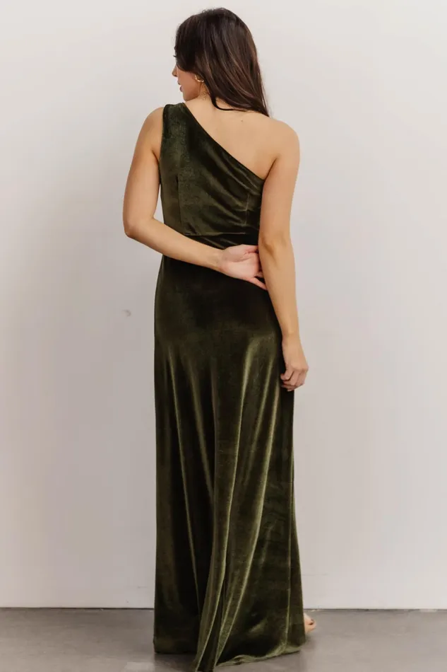 Tatiana Velvet One Shoulder Maxi Dress Olive Women Baltic Born Wedding Guest Tatiana Velvet One Shoulder Maxi Dress Olive Women Baltic Born Wedding Guest