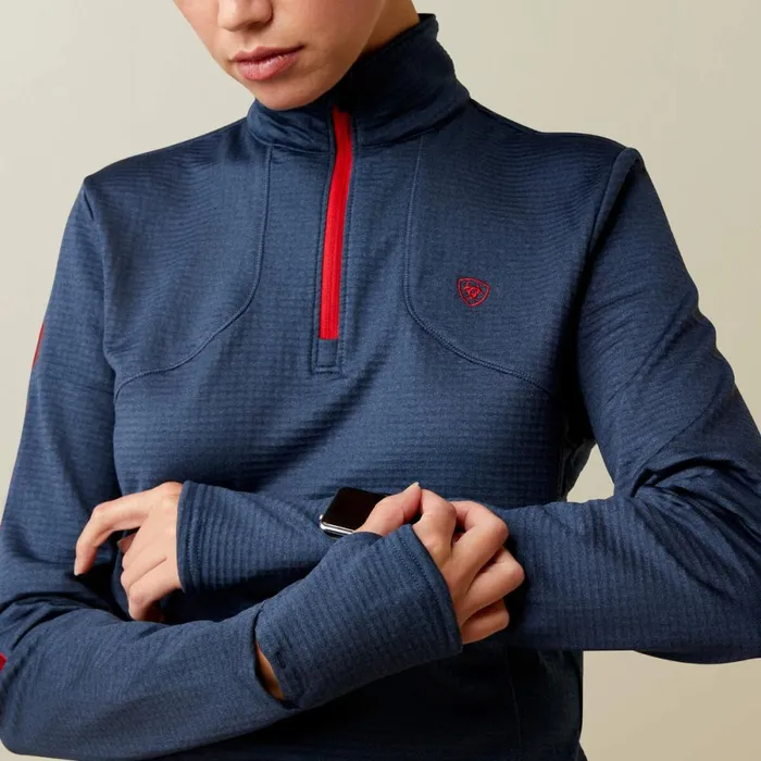 Team Gridwork 14 Zip Baselayer Navy Women Ariat TShirts and Tops Team Gridwork 14 Zip Baselayer Navy Women Ariat TShirts and Tops