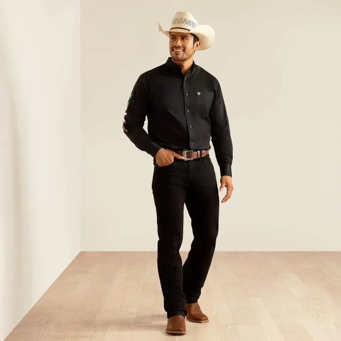 Team Logo Twill Fitted Shirt Blackmexico Men Ariat Button Down Shirts Team Logo Twill Fitted Shirt Blackmexico Men Ariat Button Down Shirts