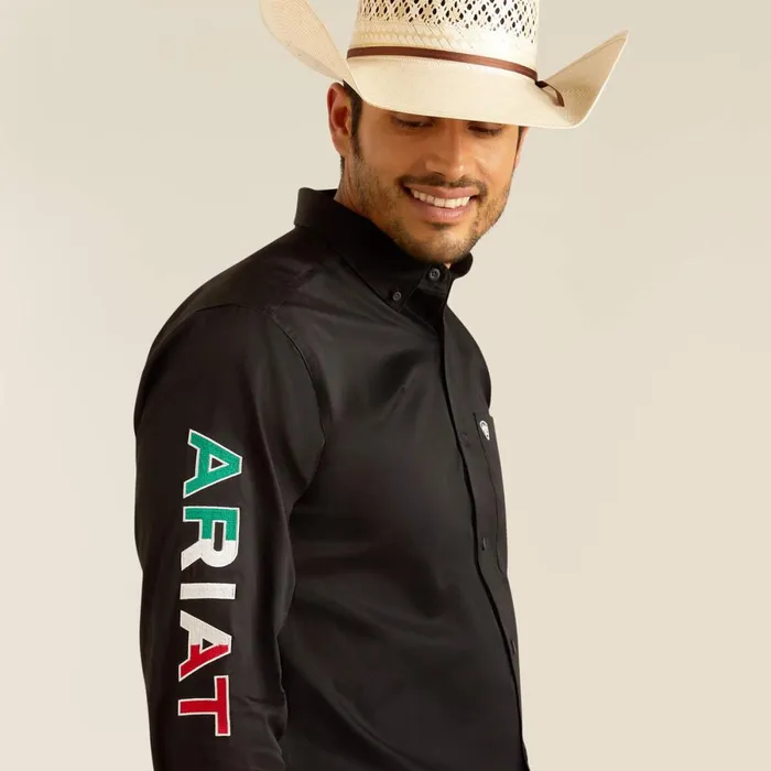 Team Logo Twill Fitted Shirt Blackmexico Men Ariat Button Down Shirts Team Logo Twill Fitted Shirt Blackmexico Men Ariat Button Down Shirts