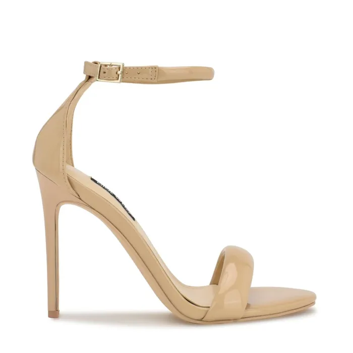 Teeya Ankle Strap Sandals Light Natural Patent Women Nine West High Heels