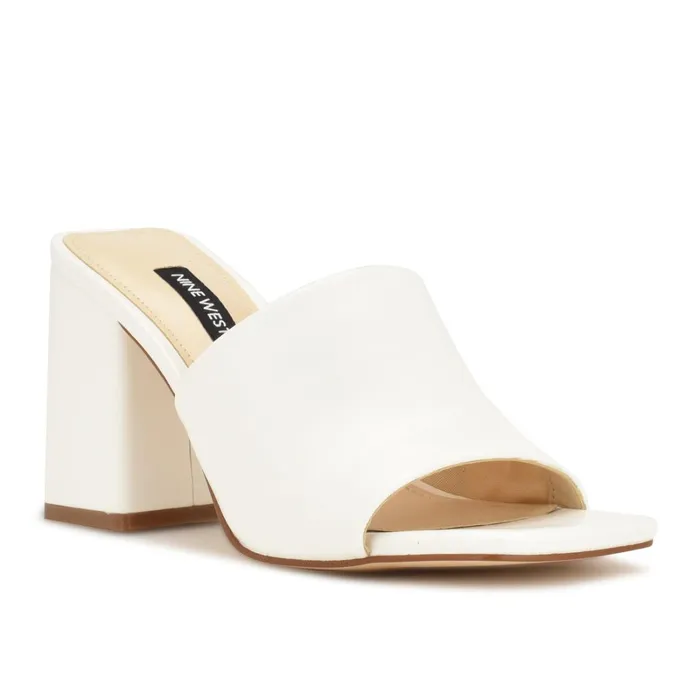 Teice Heeled Slide Sandals White Women Nine West Heeled Teice Heeled Slide Sandals White Women Nine West Heeled