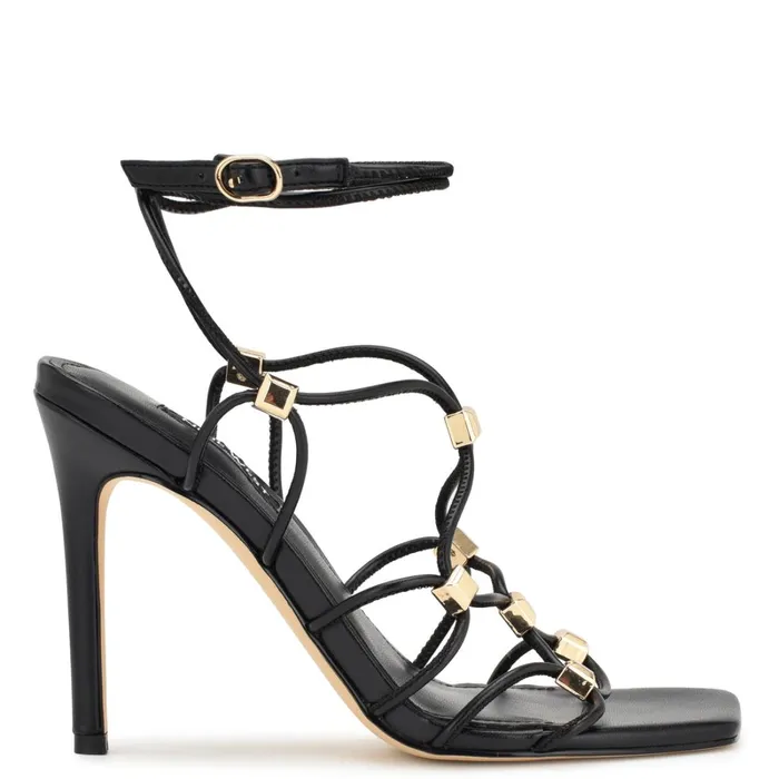 Tenor Ankle Wrap Heeled Sandals Black Women Nine West Heeled