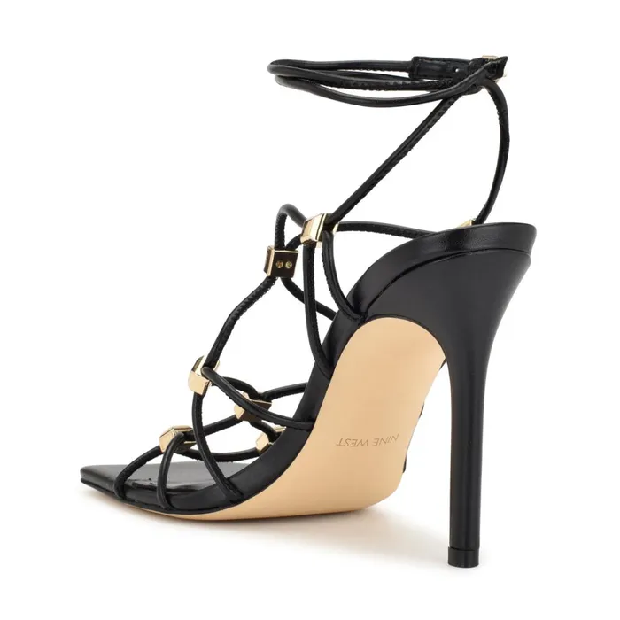 Tenor Ankle Wrap Heeled Sandals Black Women Nine West Heeled Tenor Ankle Wrap Heeled Sandals Black Women Nine West Heeled