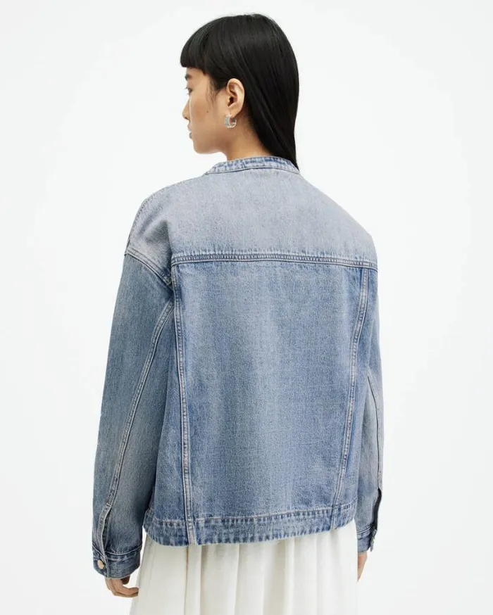 Terri Embroidered Denim Workwear Jacket Mid Indigo Women AllSaints Jackets and Coats Terri Embroidered Denim Workwear Jacket Mid Indigo Women AllSaints Jackets and Coats