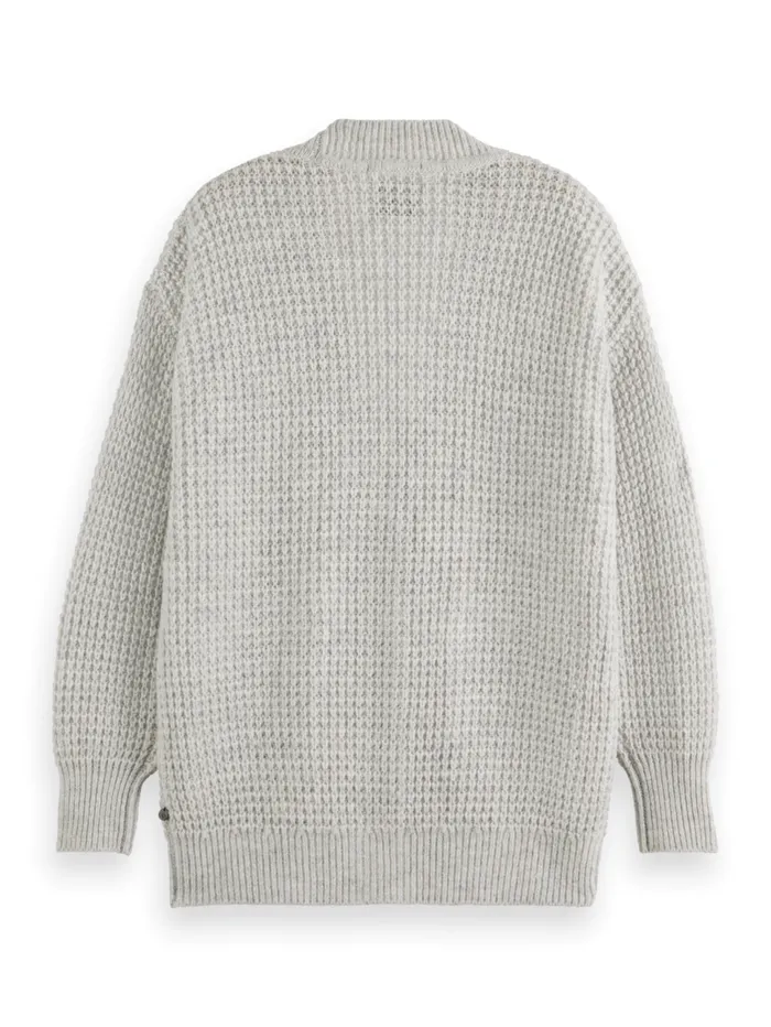 TEXTURED STITCH OVERSIZED CARDIGAN Light Grey Melange Women Scotch and Soda Knitwear TEXTURED STITCH OVERSIZED CARDIGAN Light Grey Melange Women Scotch and Soda Knitwear