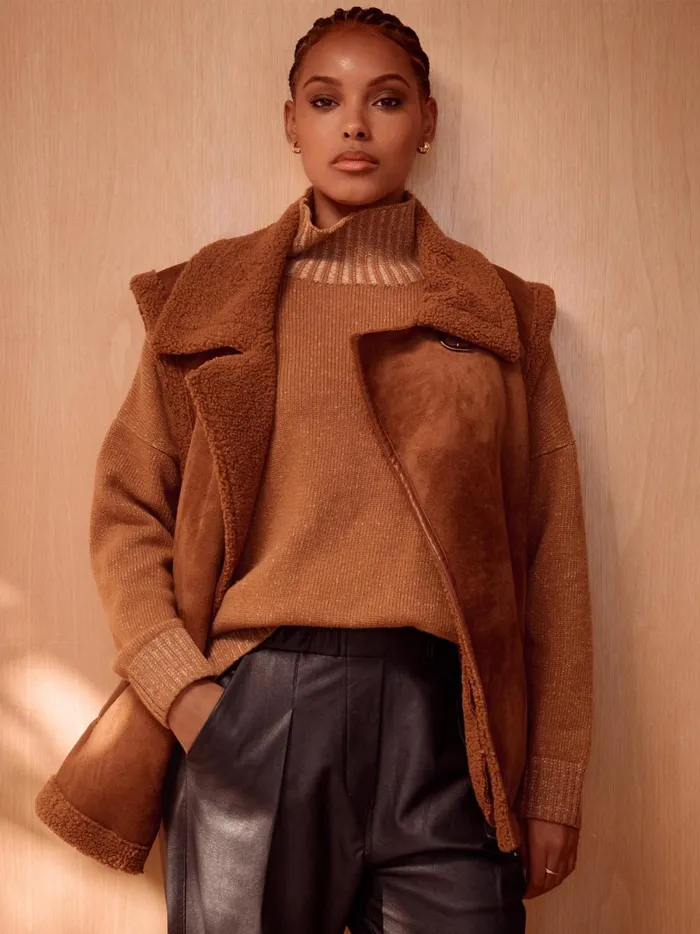 The Ana Turtleneck Whiskey Plaited Combo Women Brochu Walker Sweaters