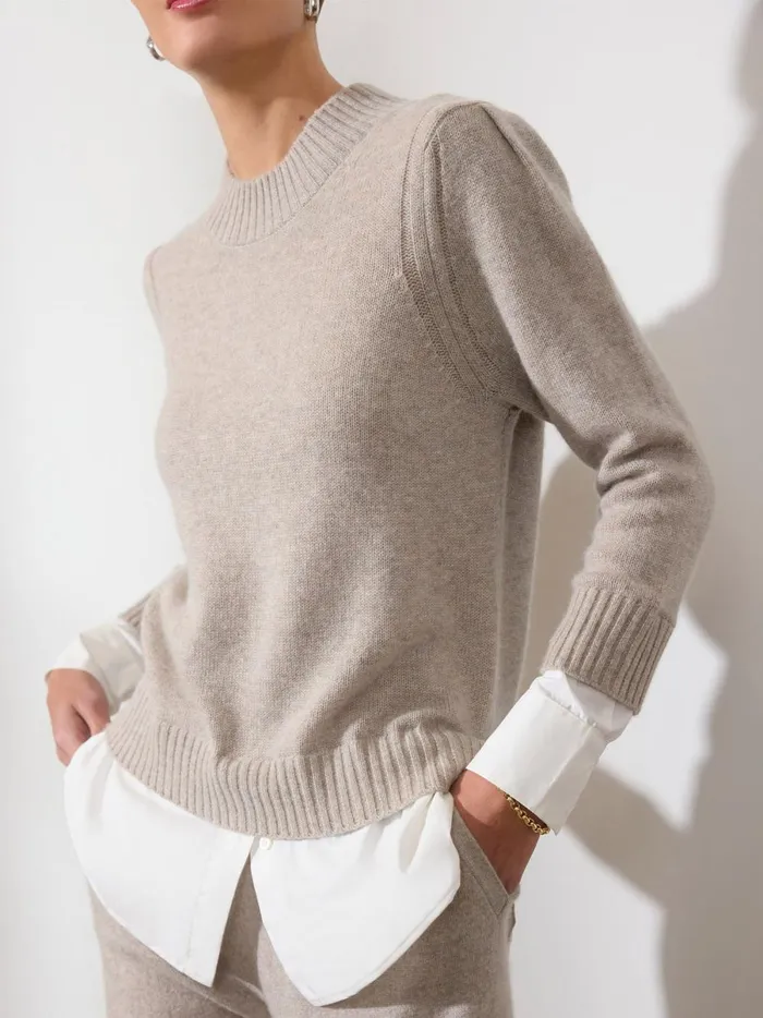 The Eton Layered Crew Looker Light Chia Melange With White Underlayer Women Brochu Walker Sweaters
