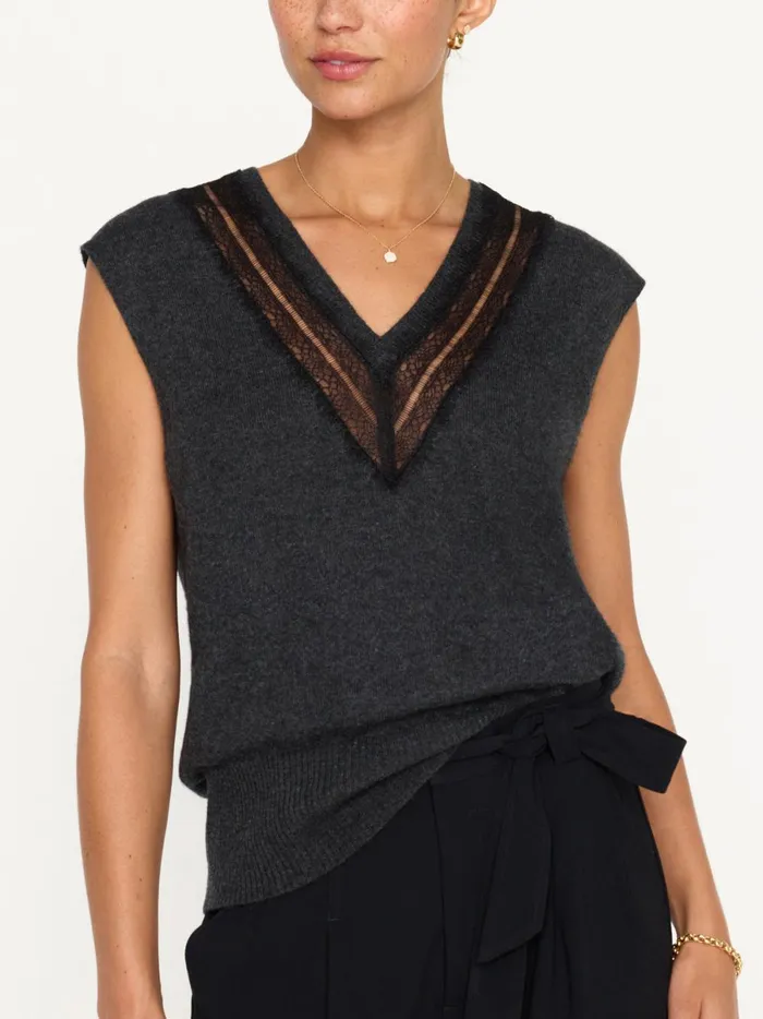 The Isla Lace V Neck Vest Graphite Combo Women Brochu Walker Sweaters