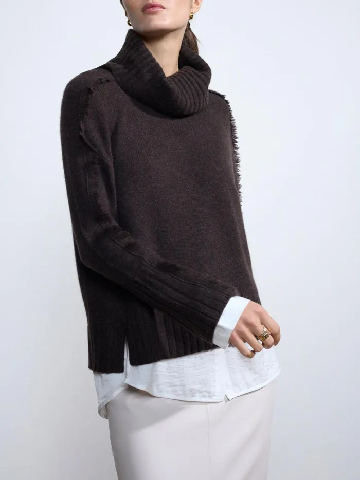 The Jolie Fringe Layered Looker Carob Mlange Women Brochu Walker Looker Sweaters