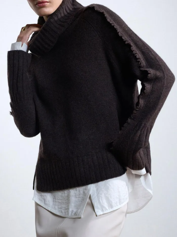 The Jolie Fringe Layered Looker Carob Mlange Women Brochu Walker Looker Sweaters