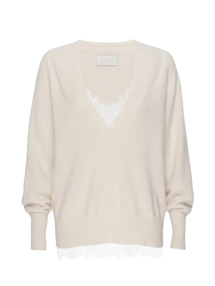 The Lace Vee Looker Pullover Ivory With White Lace Women Brochu Walker Sweaters