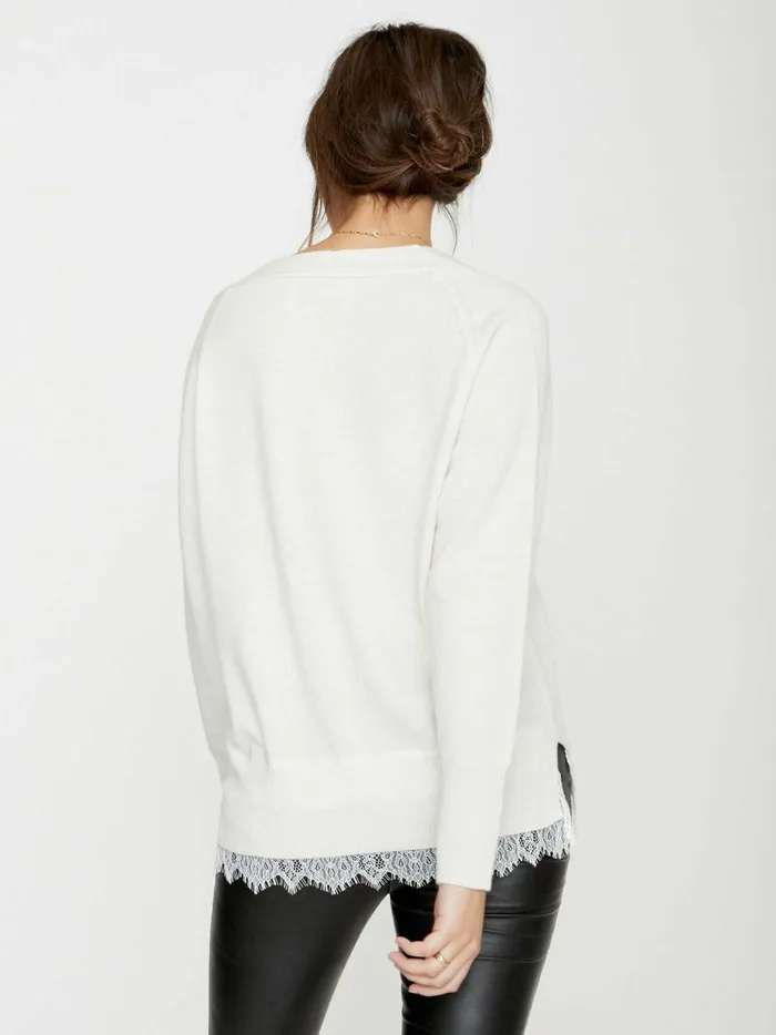 The Lace Vee Looker Pullover Ivory With White Lace Women Brochu Walker Sweaters