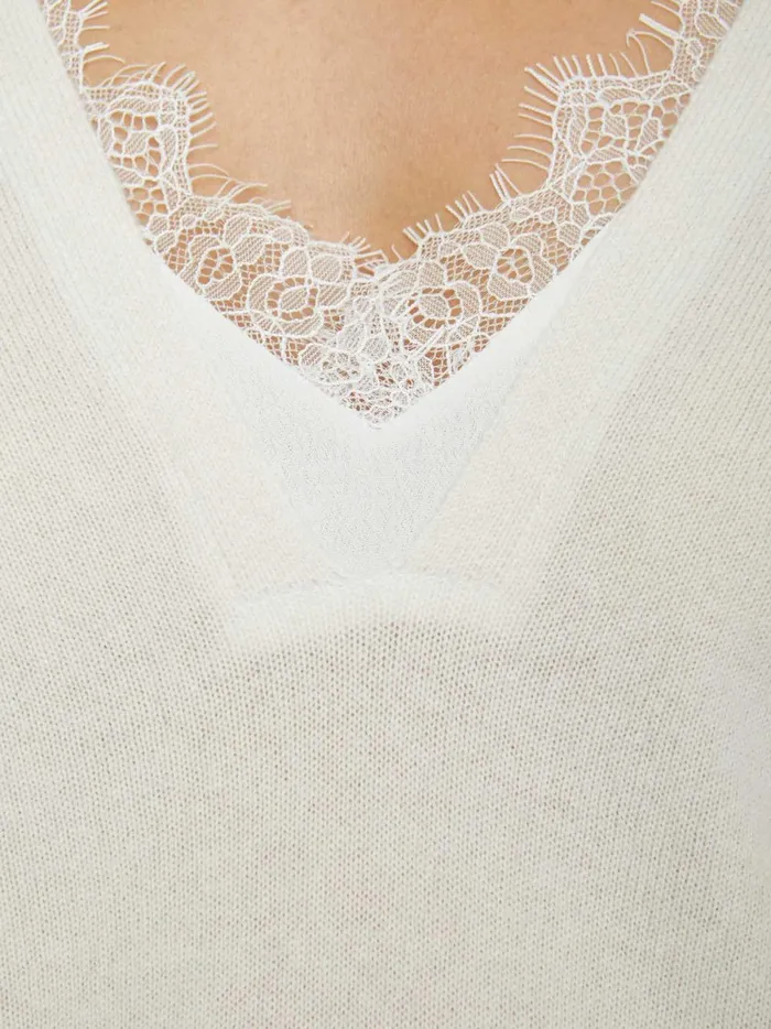 The Lace Vee Looker Pullover Ivory With White Lace Women Brochu Walker Sweaters