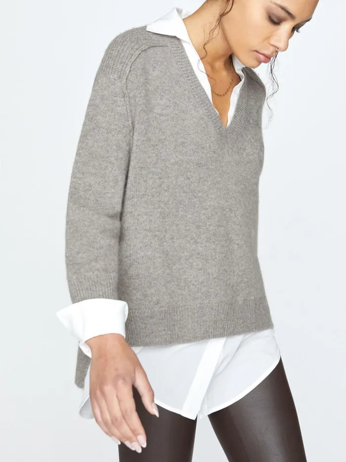 The Looker Layered VNeck Otter Melange With White Underlayer Women Brochu Walker Looker Sweaters