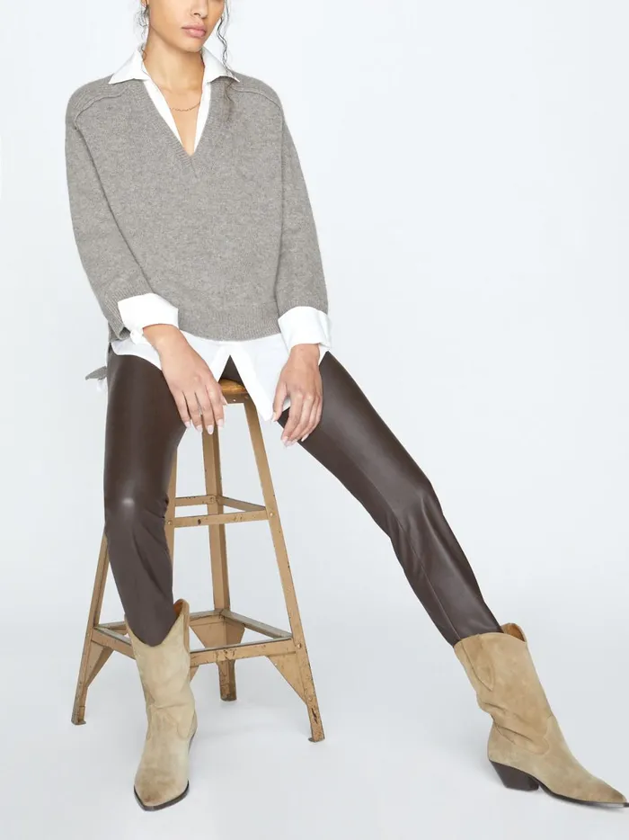 The Looker Layered VNeck Otter Melange With White Underlayer Women Brochu Walker Looker Sweaters