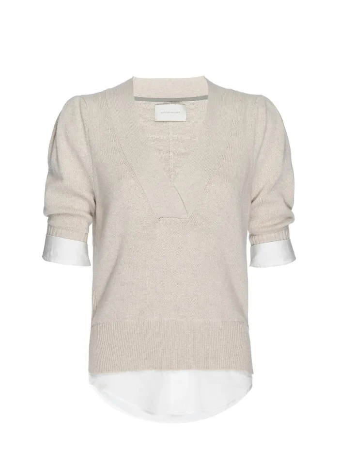 The Lucie Layered Vee Looker Bisque With White Underlayer Women Brochu Walker Sweaters