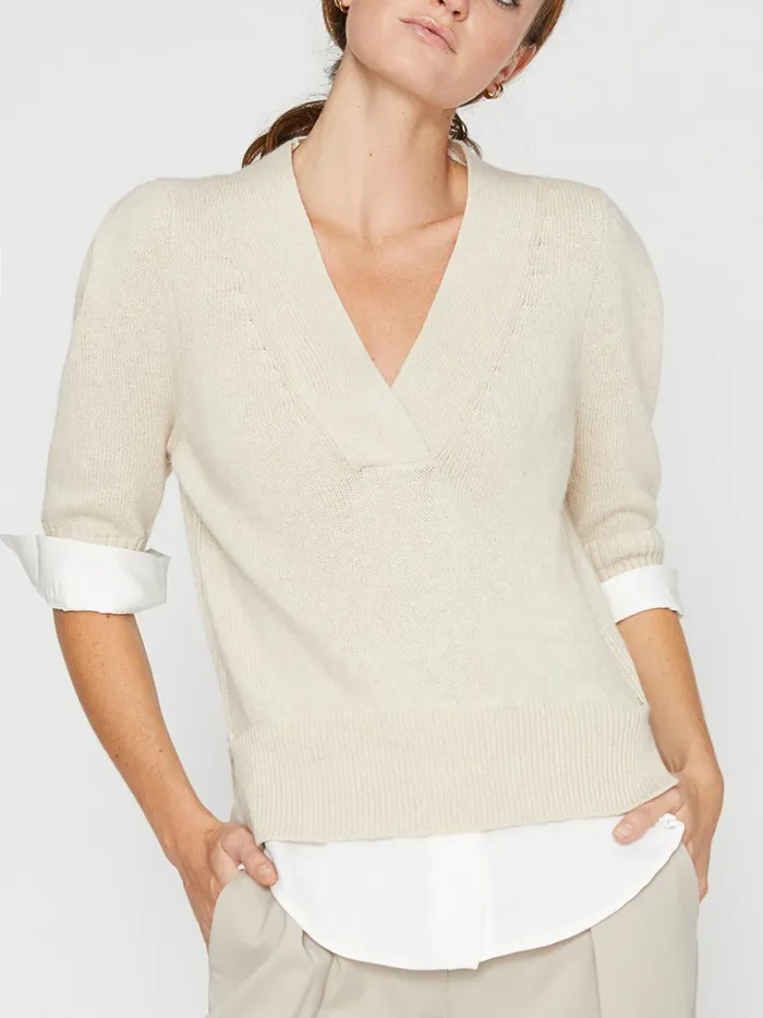 The Lucie Layered Vee Looker Bisque With White Underlayer Women Brochu Walker Sweaters