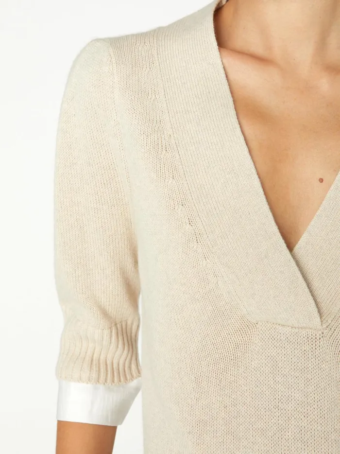 The Lucie Layered Vee Looker Bisque With White Underlayer Women Brochu Walker Sweaters