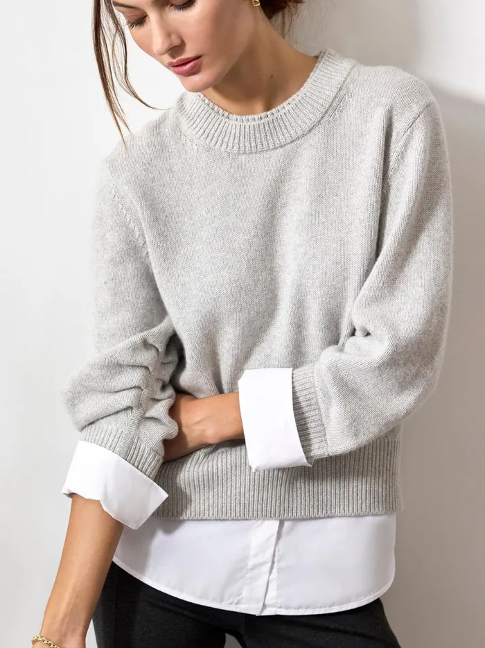 The Raya Ruched Crew Looker Oyster Grey Mlange Women Brochu Walker Sweaters
