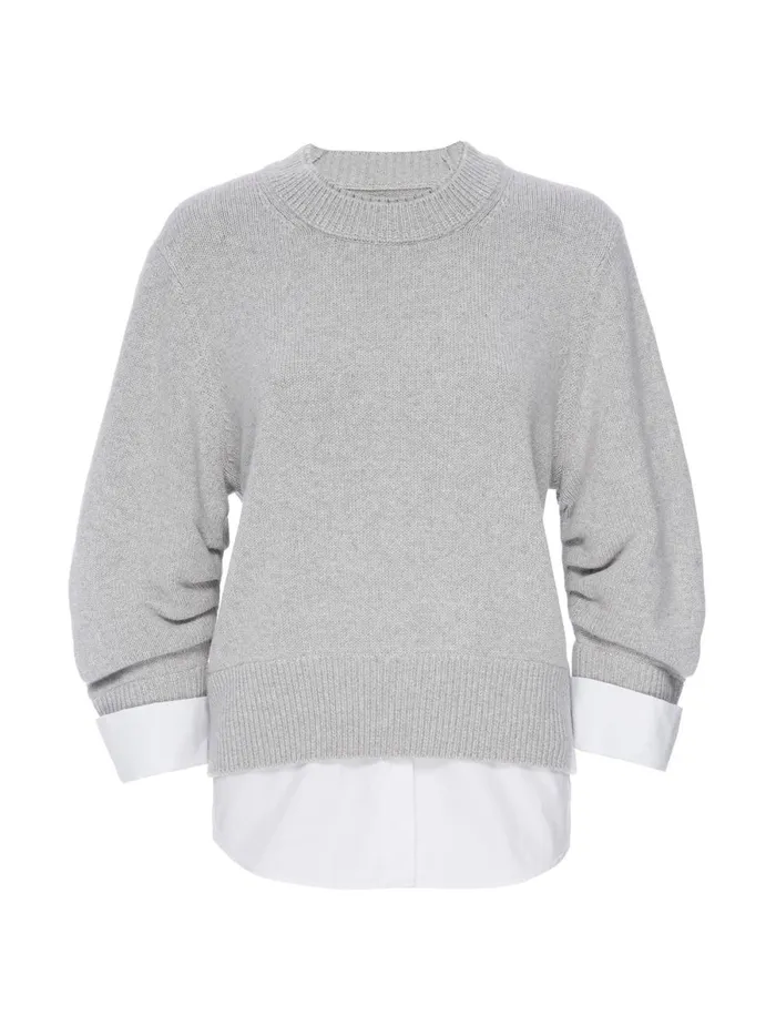 The Raya Ruched Crew Looker Oyster Grey Mlange Women Brochu Walker Sweaters