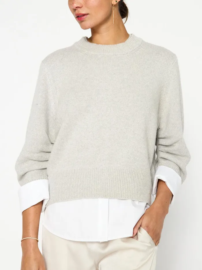 The Raya Ruched Crew Looker Oyster Grey Mlange Women Brochu Walker Sweaters