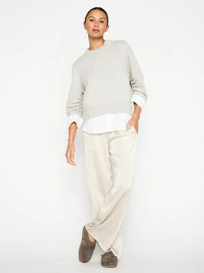 The Raya Ruched Crew Looker Oyster Grey Mlange Women Brochu Walker Sweaters
