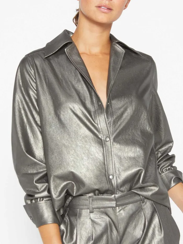 The Vegan Leather Layra Shirt Pewter Women Brochu Walker Tops
