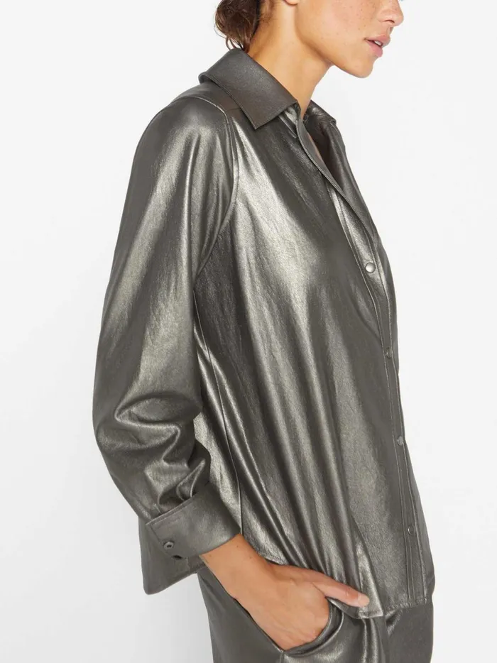 The Vegan Leather Layra Shirt Pewter Women Brochu Walker Tops