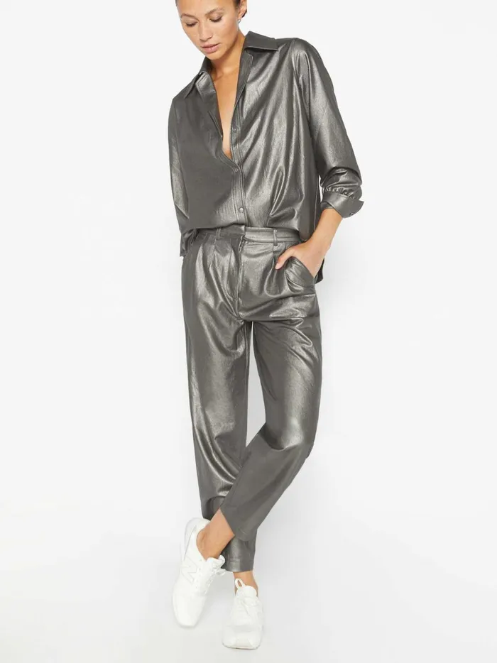 The Vegan Leather Layra Shirt Pewter Women Brochu Walker Tops