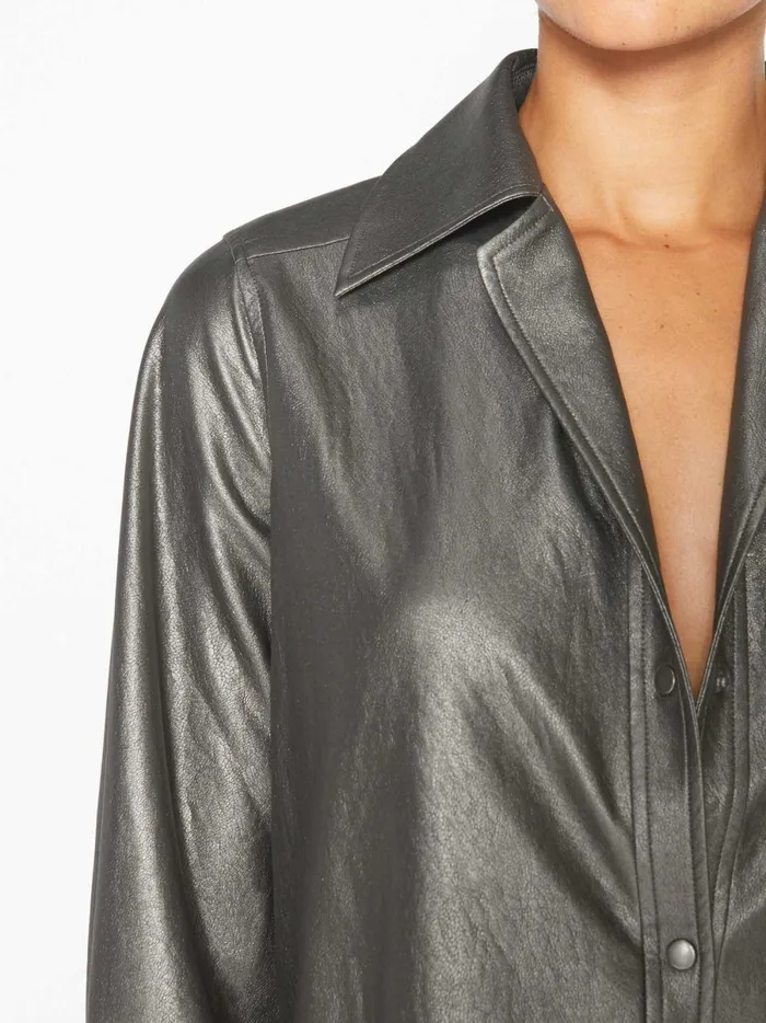The Vegan Leather Layra Shirt Pewter Women Brochu Walker Tops