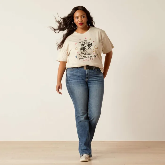 Thrills N Spills TShirt Oatmeal Heather Women Ariat TShirts and Tops Thrills N Spills TShirt Oatmeal Heather Women Ariat TShirts and Tops