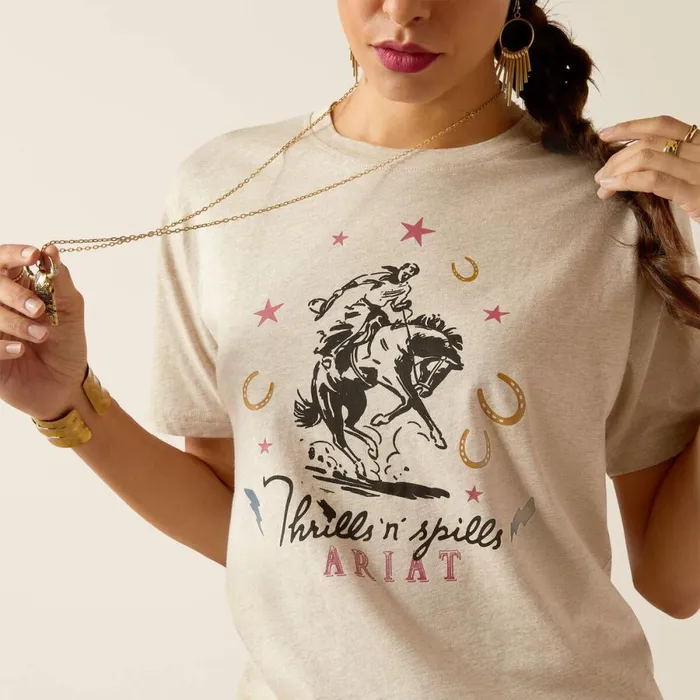 Thrills N Spills TShirt Oatmeal Heather Women Ariat TShirts and Tops Thrills N Spills TShirt Oatmeal Heather Women Ariat TShirts and Tops