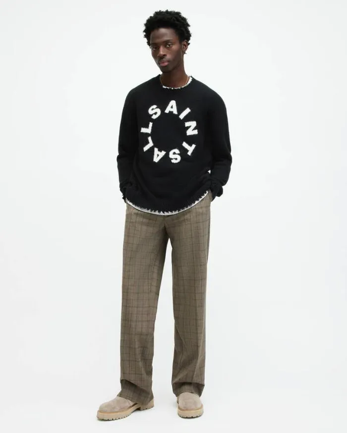 Tiago Circular Logo Brushed Crew Jumper Black Men AllSaints Sweaters