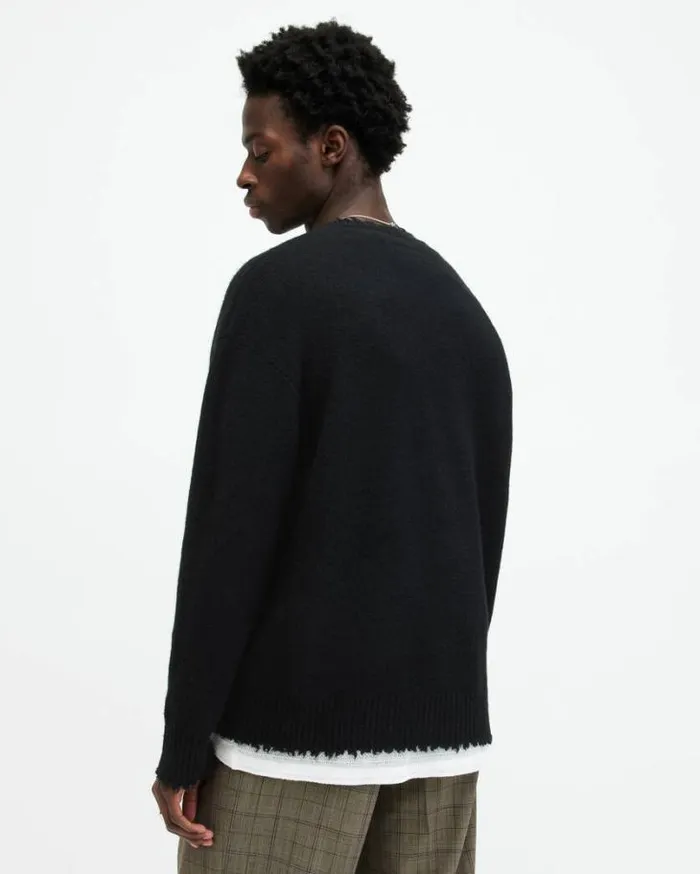 Tiago Circular Logo Brushed Crew Jumper Black Men AllSaints Sweaters