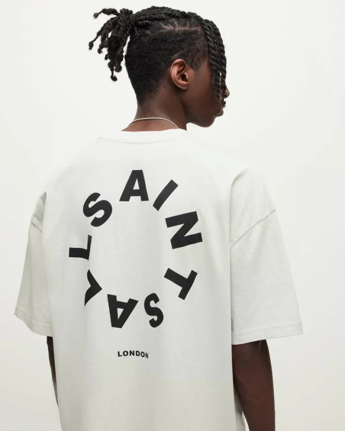 Tierra Oversized Crew Neck Logo TShirt Cool Grey Men AllSaints TShirts