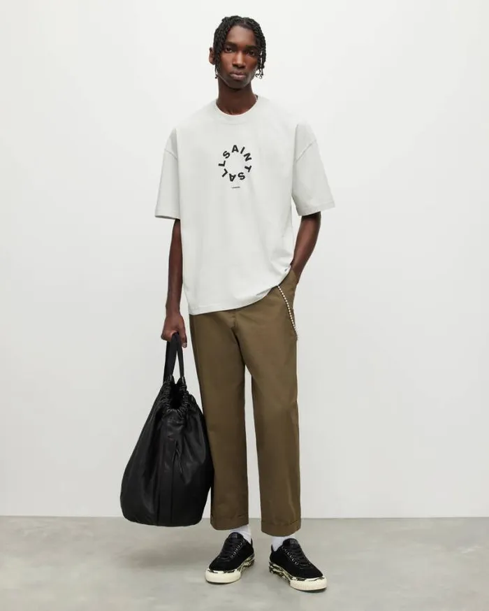 Tierra Oversized Crew Neck Logo TShirt Cool Grey Men AllSaints TShirts