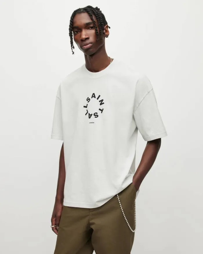 Tierra Oversized Crew Neck Logo TShirt Cool Grey Men AllSaints TShirts