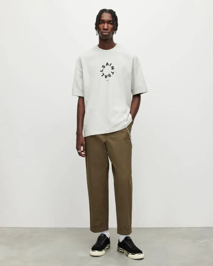 Tierra Oversized Crew Neck Logo TShirt Cool Grey Men AllSaints TShirts