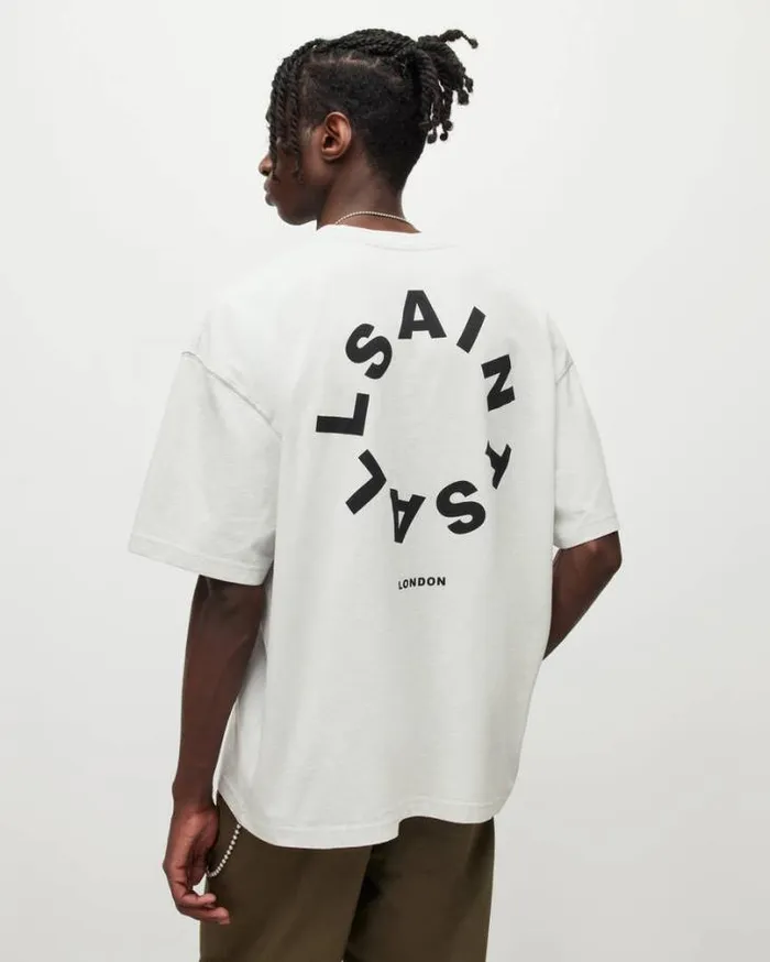 Tierra Oversized Crew Neck Logo TShirt Cool Grey Men AllSaints TShirts